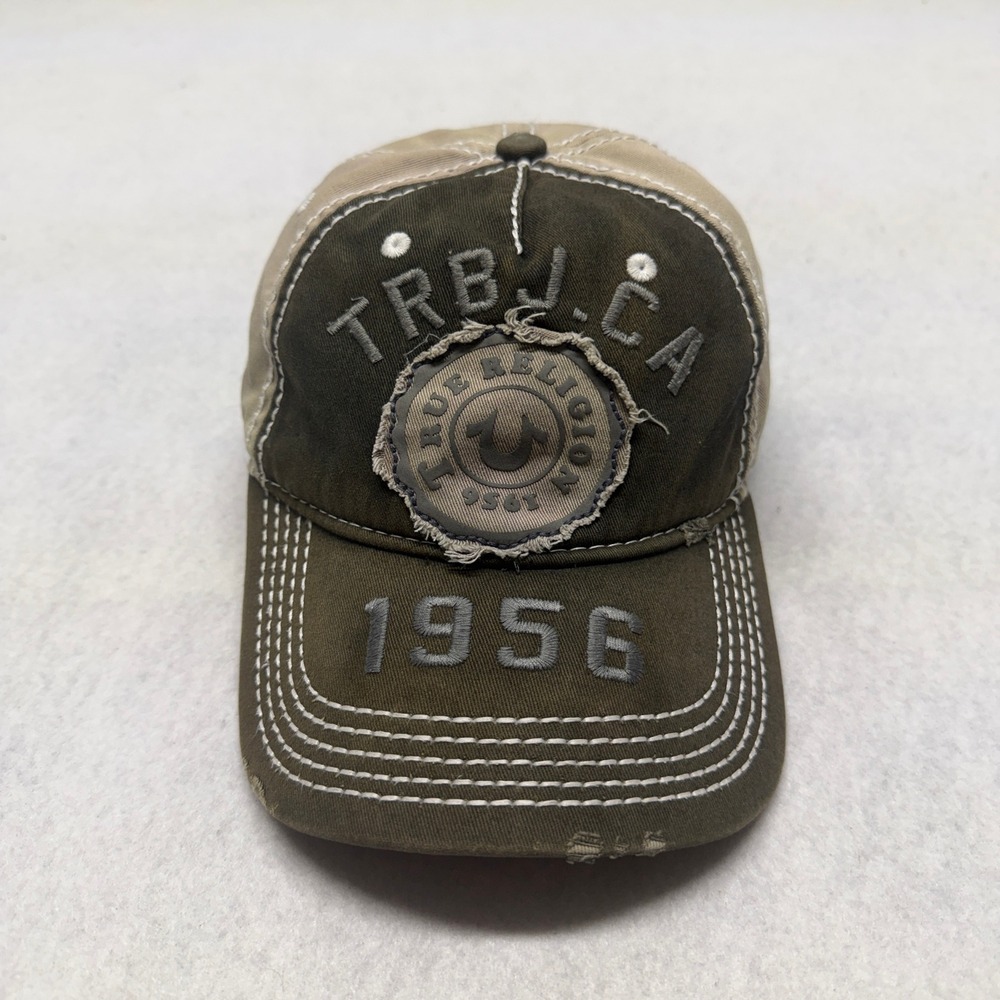True Religion TRBJ CA 1956 Hat Vintage Y2K Distressed Contrast Stitch Strapback